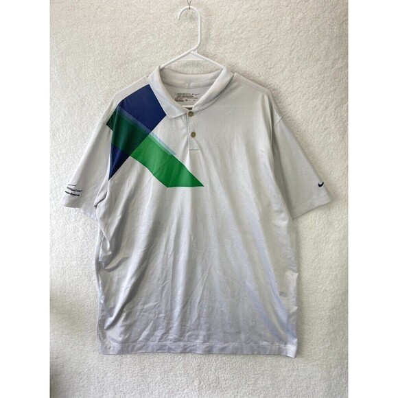 Nike Golf Dri-FIT Polo Shirt Men’s XL White Blue Green V Foundation Logo - Picture 1 of 8
